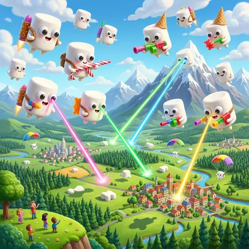Quirky Marshmallows 'Taking Over the World' - Surreal Fantasy Scene
