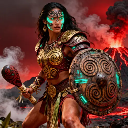 Majestic Māori Warrior Ready for Battle - Digital Art