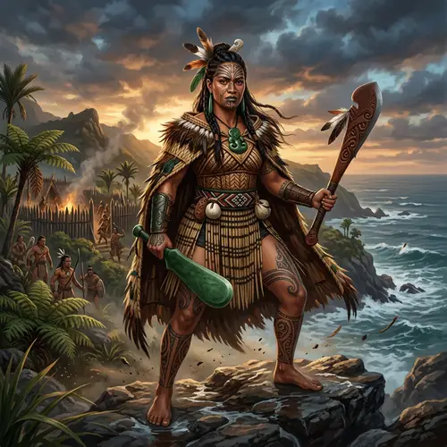 Majestic Māori Warrior Ready for Battle - Digital Art