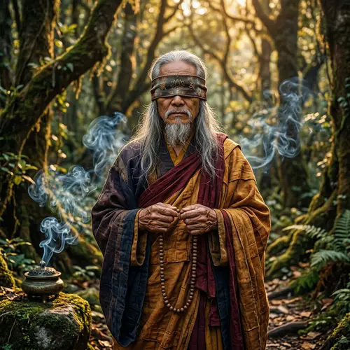 Elderly Monk in Serene Golden Light Art