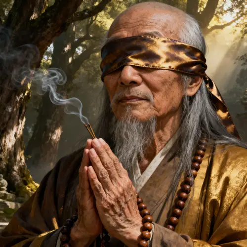 Elderly Monk in Serene Golden Light Art
