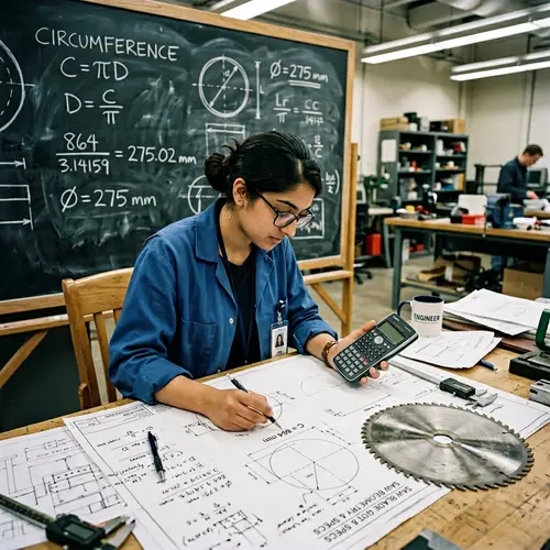 Female Engineer Calculates Circular Saw Blade Diameter | Blueprints Desk