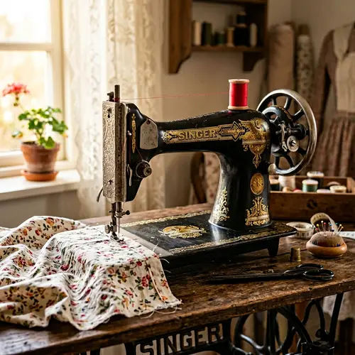 Vintage Sewing Machine with Intricate Details