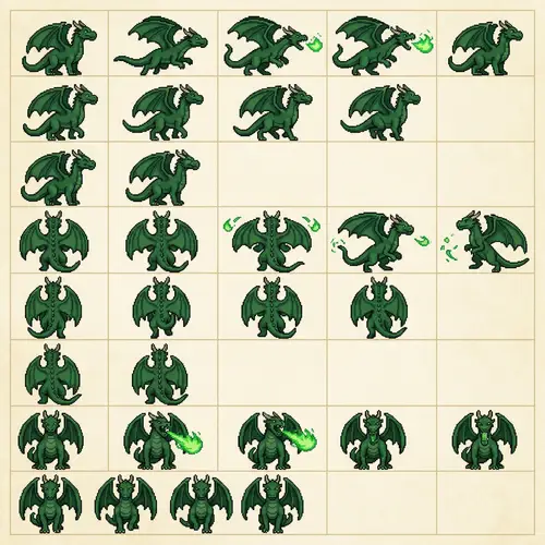 Dungeons & Dragons Style Pixel Art Young Green Dragon Sprite Sheet