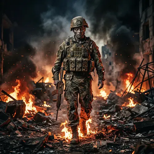 Zombie Soldier Walking Through Fire: A Fiery Nightmare