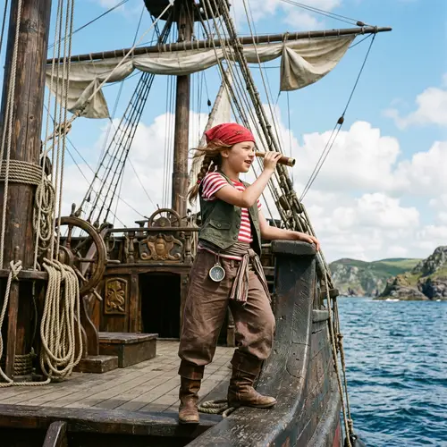 Adventurous Girl on a Pirate Ship