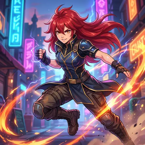 Red-Haired Anime Character Exudes Strength and Determination
