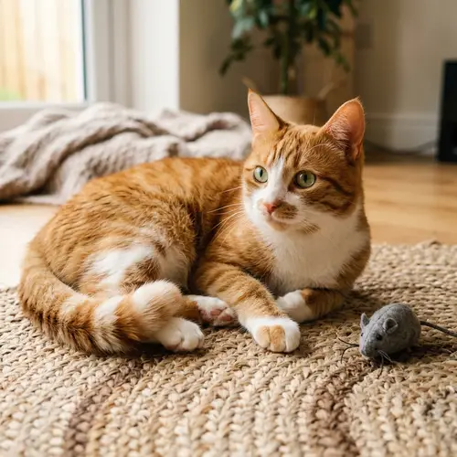 Playful Orange and White Cat | Cute Feline Watching Toy Mouse