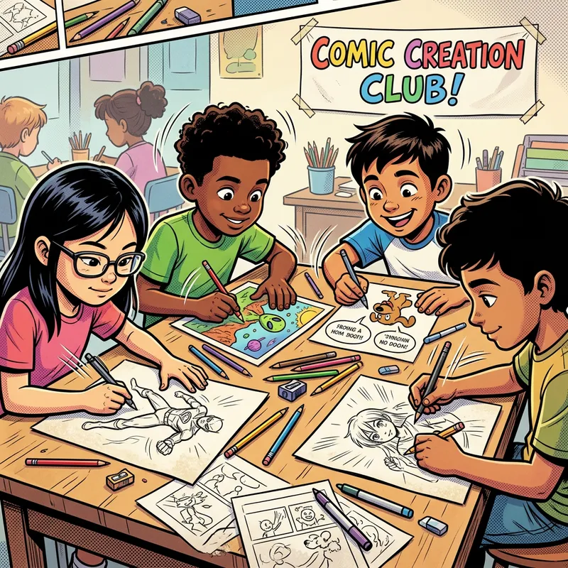 Asian Children Coloring Together in Comic Style Asian Children Coloring Together in Comic Style