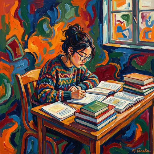 Fauvism Inspired College Student Study Scene