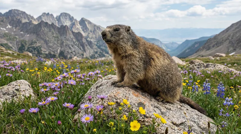 Alpine Marmot in Mountain Meadow: Nature Photography