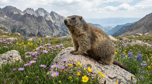 Alpine Marmot in Mountain Meadow: Nature Photography