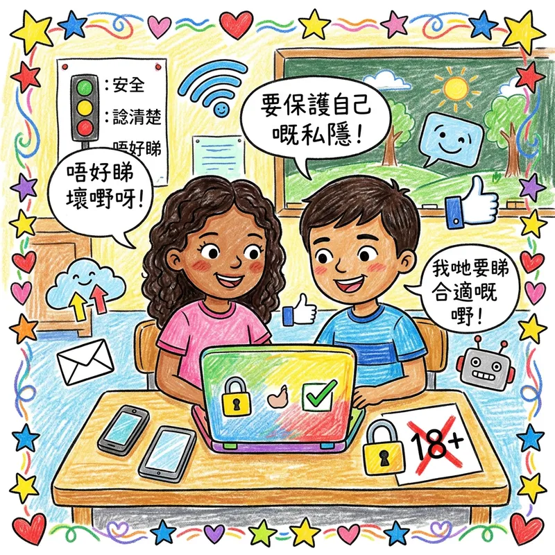 Educational Cartoon: Cute Kids Embracing Digital Creativity