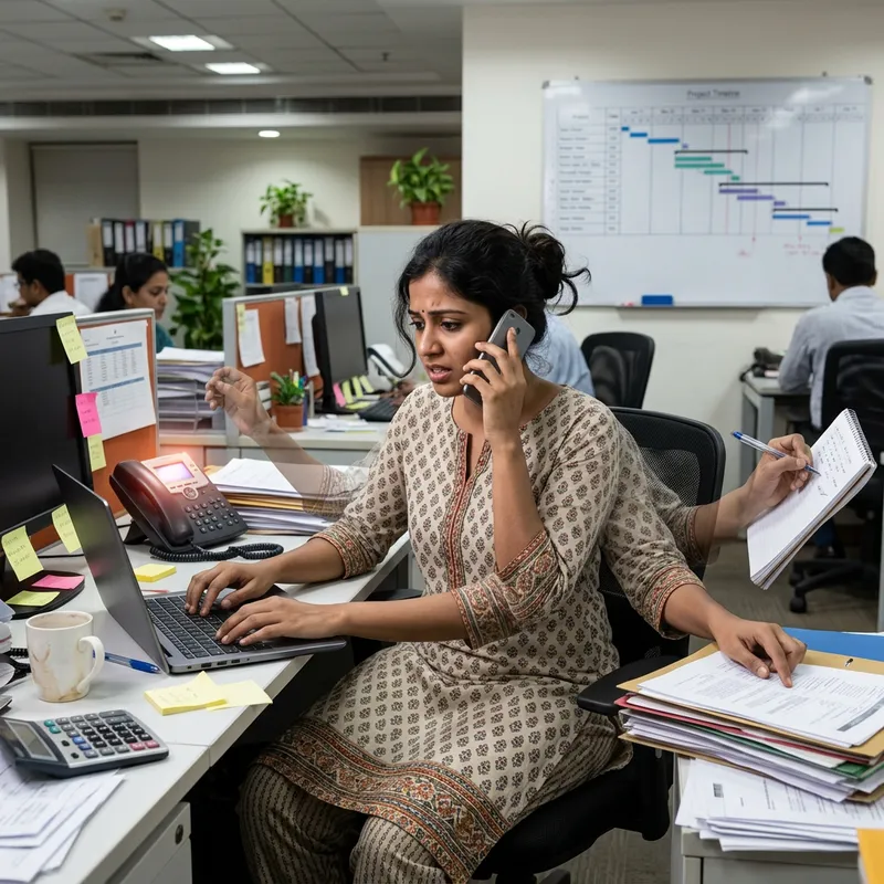 South Asian Businesswoman Multitasking at Work