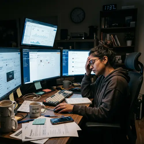 South Asian SMM Specialist Exhausted at Work