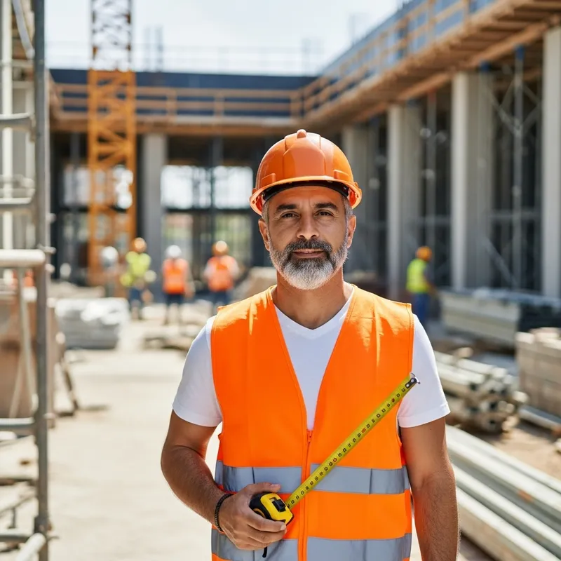 Project Manager with Safety Gear and Tape Measure