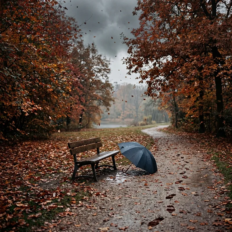 Symbolic Loss: Desolate Scene with Abandoned Bench and Umbrella