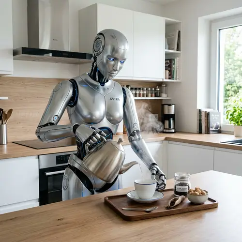Advanced Humanoid Robot Brewing Tea in Modern Kitchen