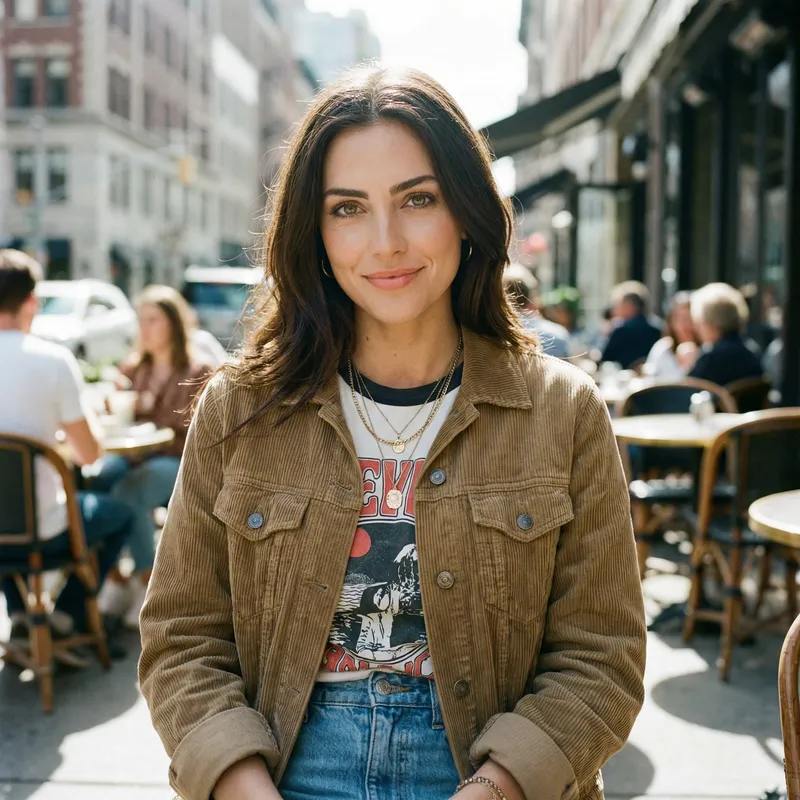 Captivating Brunette in Modern Outfit Captivating Brunette in Modern Outfit
