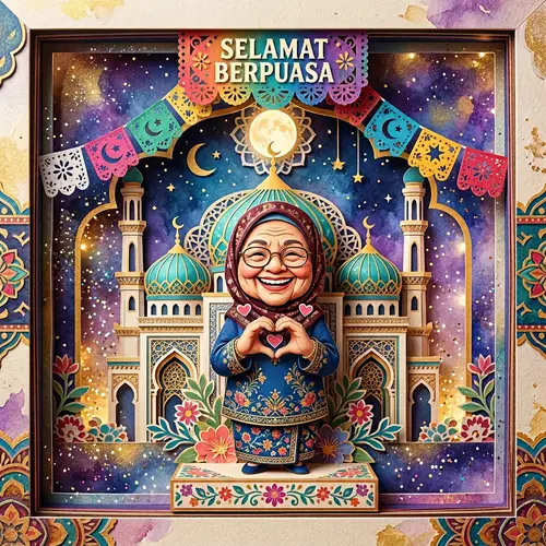 Malay Woman Papel Picado Diorama | SELAMAT BERPUASA