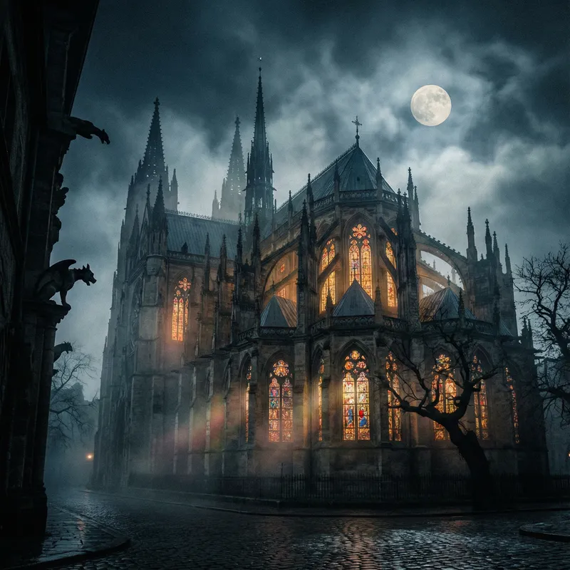 Enchanting Gothic Cathedral Under Moonlight