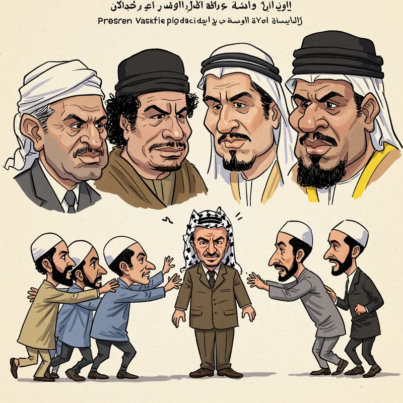Political Caricature: Middle Eastern Leaders Surround Arafat