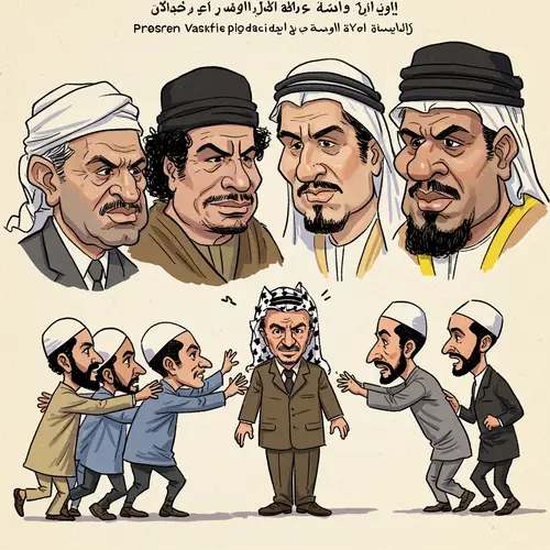 Political Caricature: Middle Eastern Leaders Surround Arafat