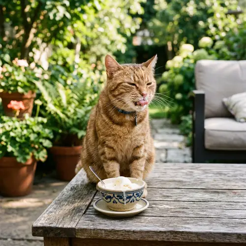 Cat Enjoying Ice Cream - Fun Feline Treats