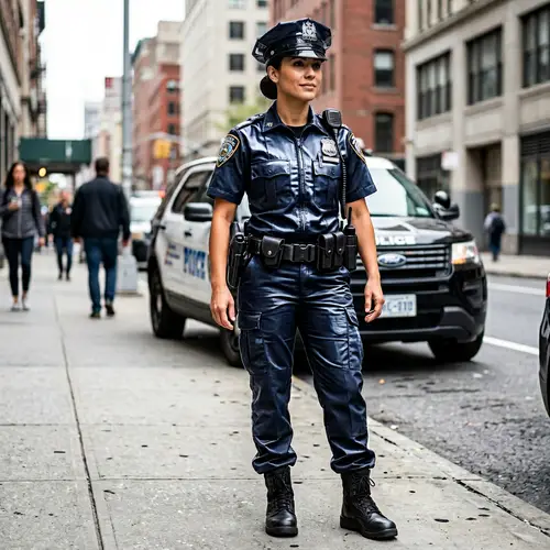 Female Cop in Black Latex Uniform