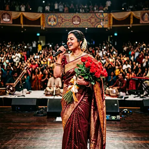 Graceful South Asian Woman in Traditional Indian Saree on Stage