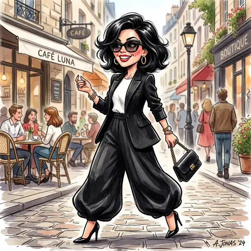 Stylish Woman in Formal Attire Caricature