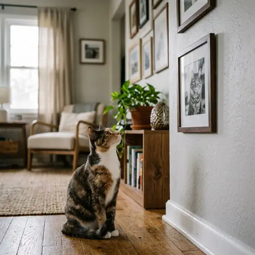 Curious Cat Watching Photo | Household Pet Interior Decor