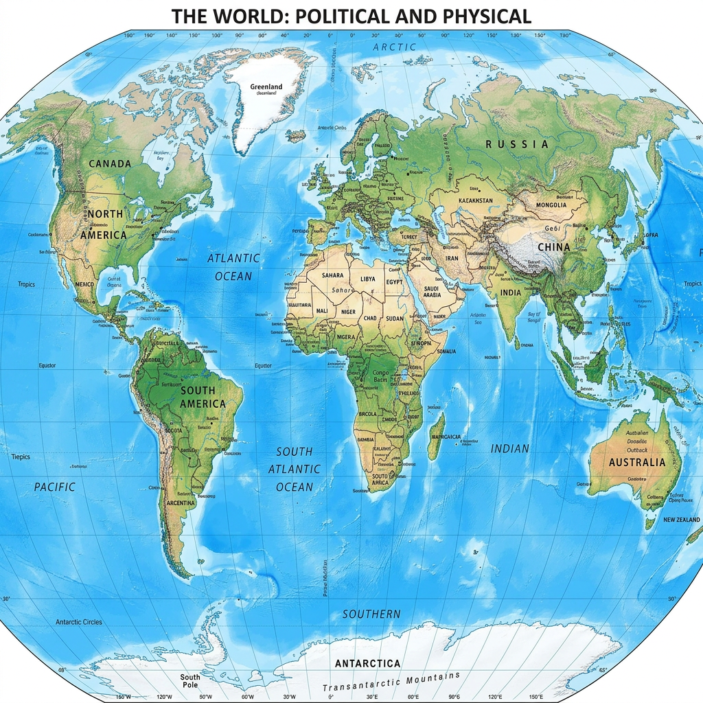 Detailed World Map - Continents, Cities & Landmarks | AI Art