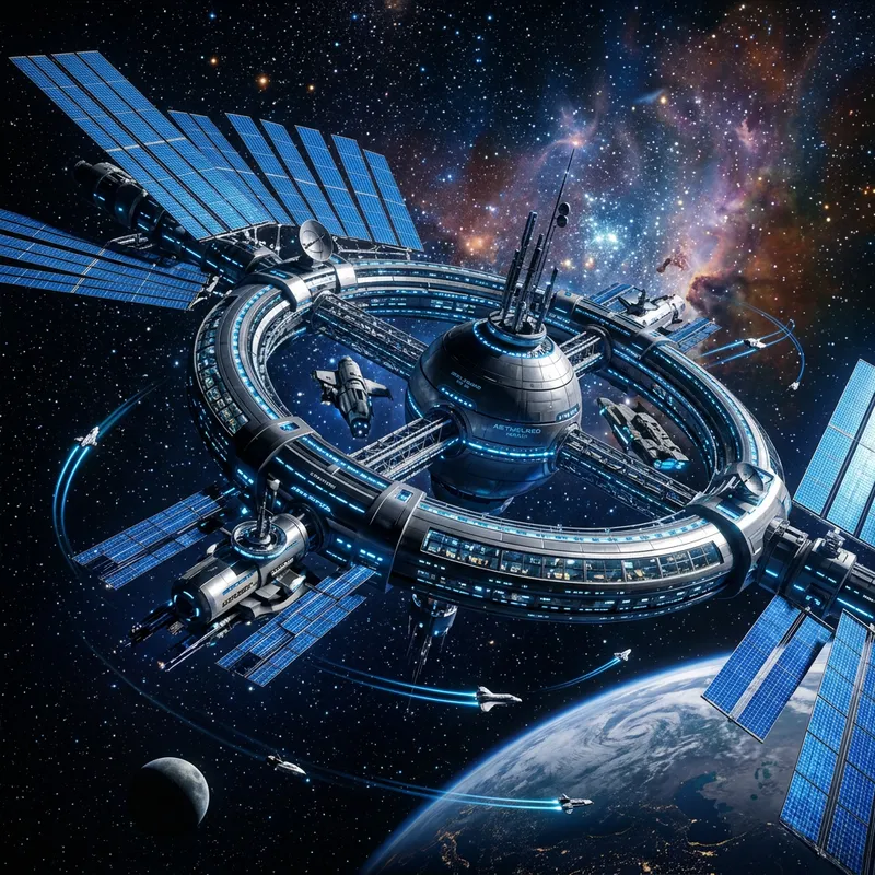 Futuristic Space Station in the Cosmos