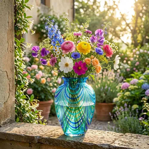 Exquisite Murano Glass Vase with Blue and Green Shades