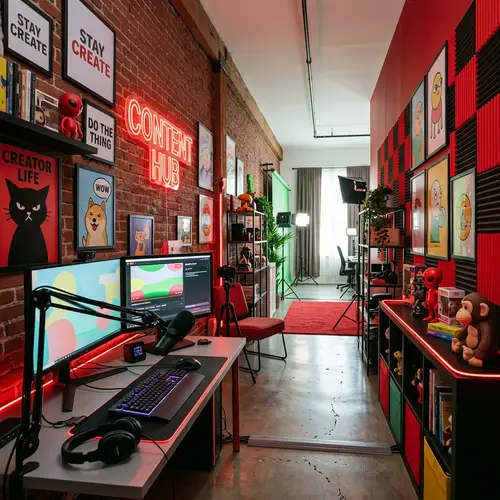 Digitally Realistic Content Creator's Studio in Red Color Palette