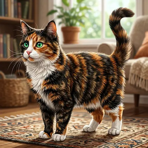Detailed Illustration of Domestic Short-Haired Cat | Intricate Fur Pattern