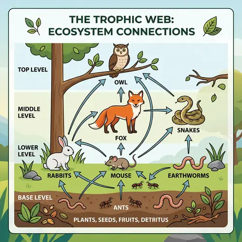 Trophic Web: Rabbits, Ants, Owls, Mice, Foxes, Earthworms, Snakes
