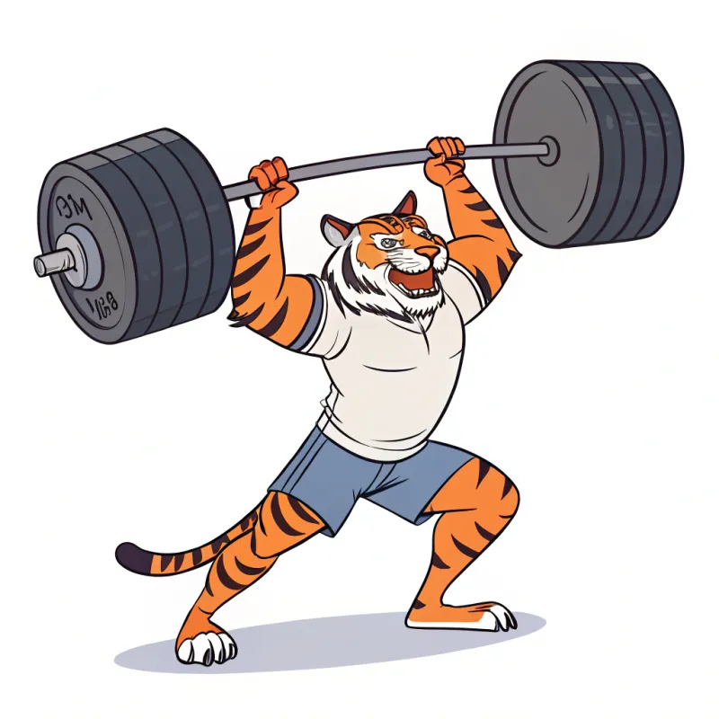 Muscular Tiger Deadlifting in Brutal Cartoon Style Muscular Tiger Deadlifting in Brutal Cartoon Style