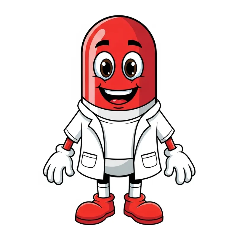 Cheerful Medicine Mascot for Pharmacy Promotion