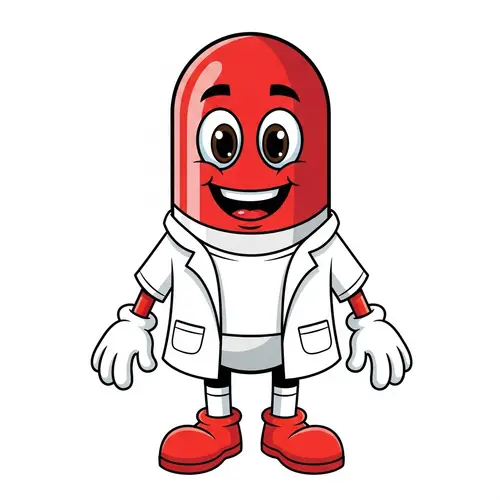 Cheerful Medicine Mascot for Pharmacy Promotion