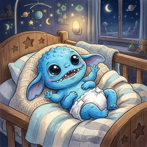 Blue Alien Newborn Illustration | Cartoon Character