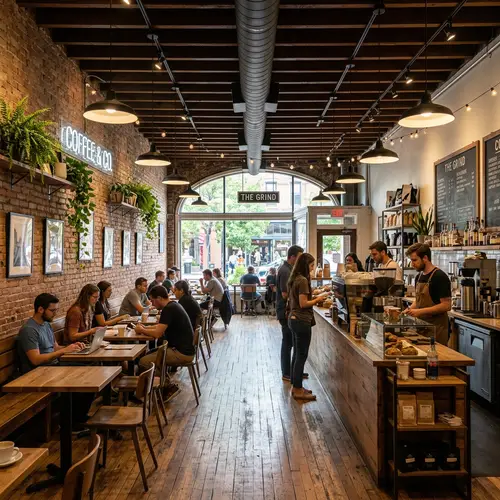 Charming Coffee Shop Interior in One-Point Perspective