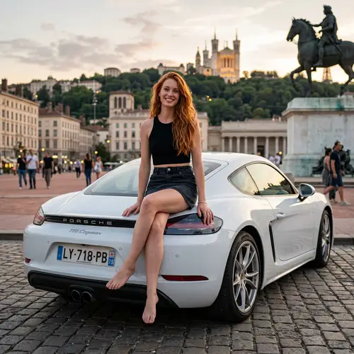 Stunning Model with Porsche at Place Bellecour, Lyon