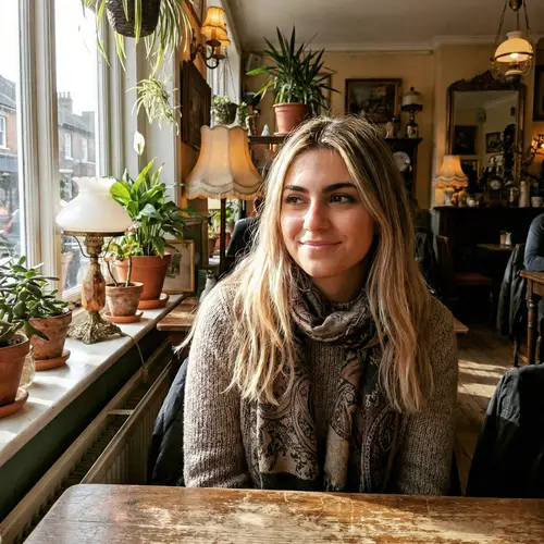Stylish 24-Year-Old Woman in Italian Café | Easy-Going Vibe
