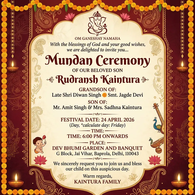 Join Us for Rudransh Kaintura's Mundan Ceremony Join Us for Rudransh Kaintura's Mundan Ceremony