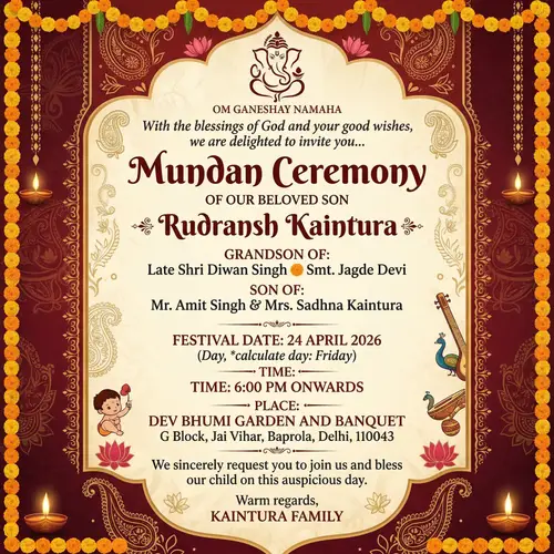 Join Us for Rudransh Kaintura's Mundan Ceremony