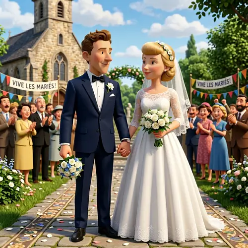 3D Rendered Wedding Couple in Hergé Style