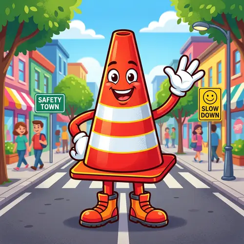 Friendly Cartoon Red Traffic Cone Mascot