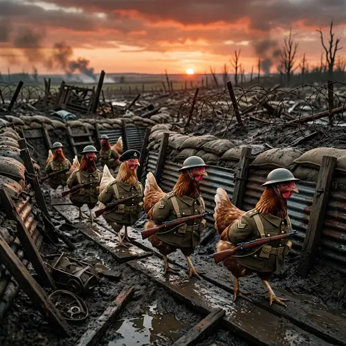 WWI Chickens in Battle - Miniature Military Uniforms